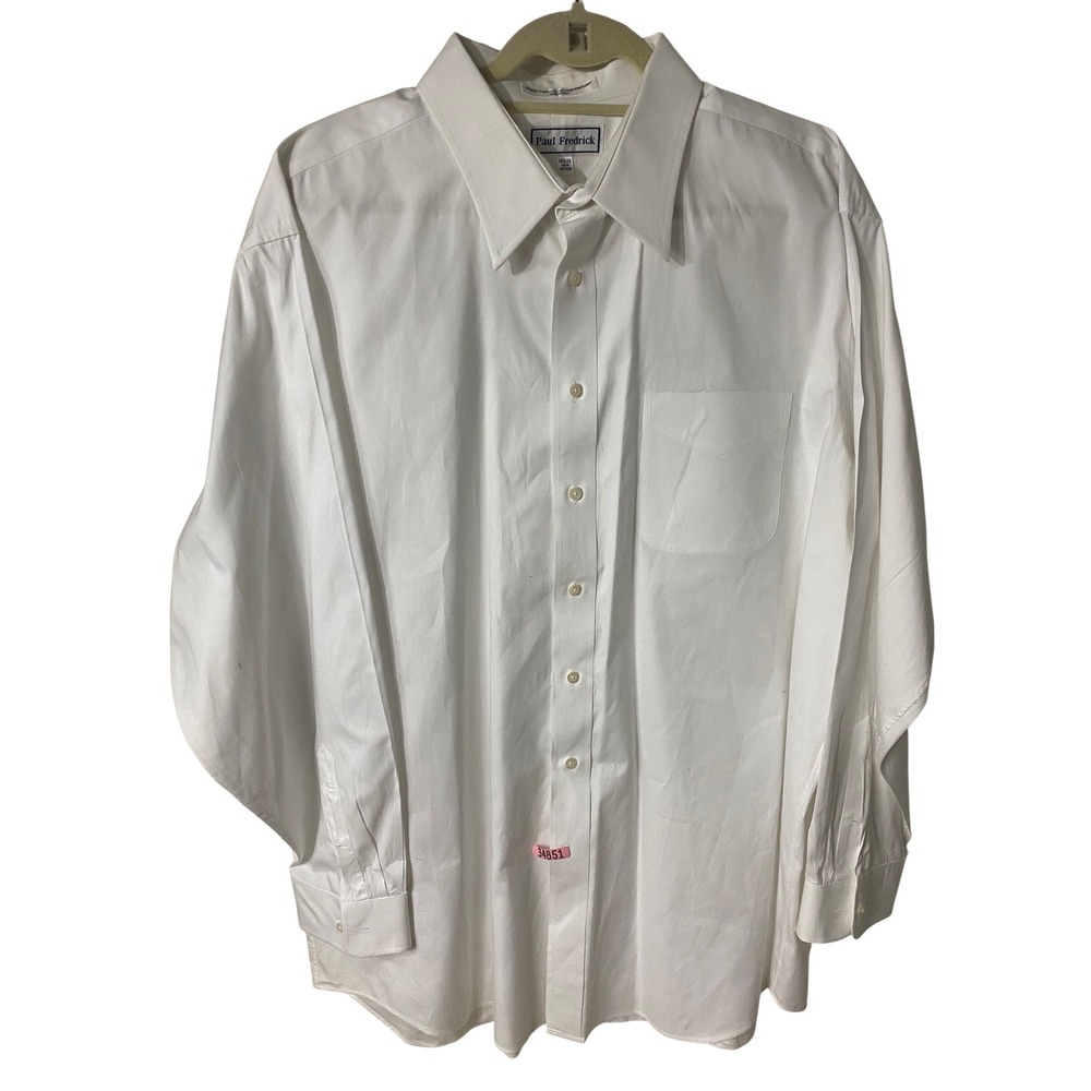 Paul Fredrick Shirt 18 1/2 -36 White Pinpoint Cotton Mens Monogrammed TSW - Picture 1 of 8